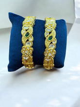 Gold-Toned Floral Bangles with Sparkling Stones
