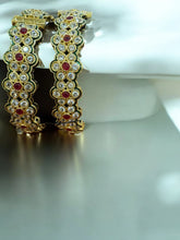 Exquisite Golden Floral Bangles with Ruby and Diamond Accents