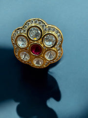 Gold-Toned Kundan Floral Finger Ring