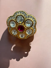 Gold-Toned Kundan Floral Finger Ring