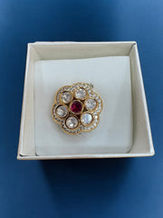 Gold-Toned Kundan Floral Finger Ring