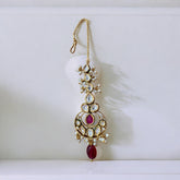 Traditional Kundan Maang Tikka with Pearl & Red Stone Detailing