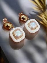 Chic Pearl & Enamel Drop Earrings – Gold & White