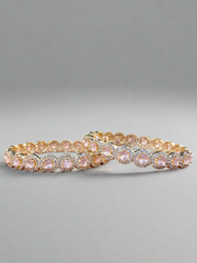Elegant Rose Quartz and Diamond-Studded Bangles