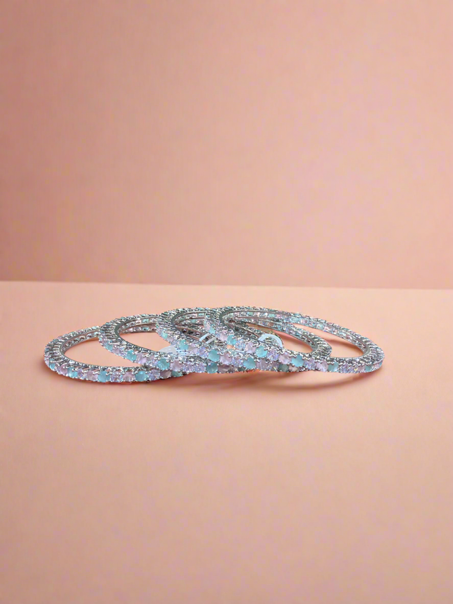 Elegant Opal and Diamond Bangles
 - Set of 4