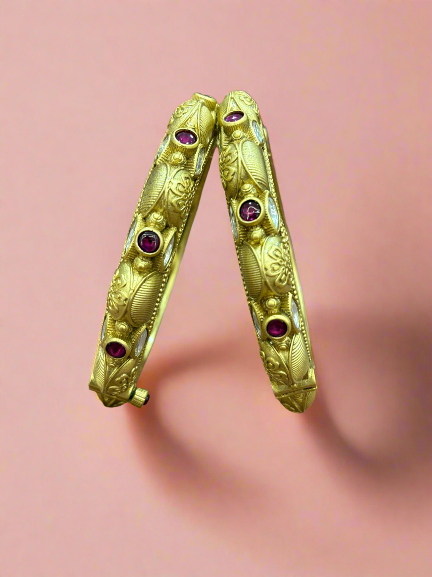 Antique Gold-Plated Bangles with Ruby Accents