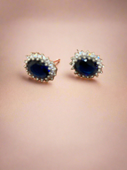 Elegant Sapphire Halo Pendant & Earrings Set