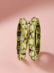 Antique Gold-Plated Bangles with Ruby Accents