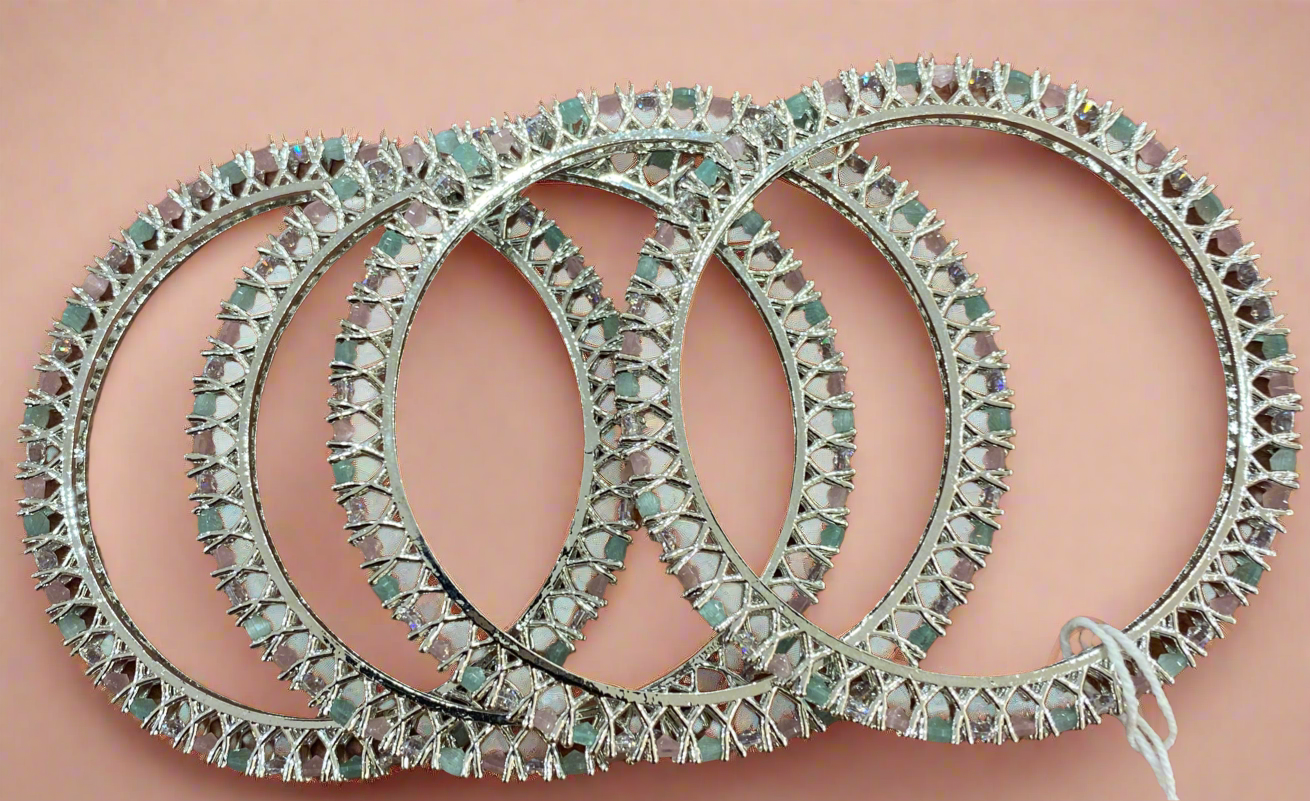 Elegant Opal and Diamond Bangles
 - Set of 4