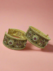 Antique Gold-Plated Bangles with Intricate Pearl and Stone Work