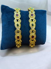 Gold-Toned Bangles with Ruby, Emerald, and Diamond Accents