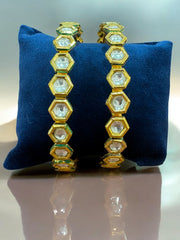 Gold-Toned Hexagonal Bangles with Sparkling Stones