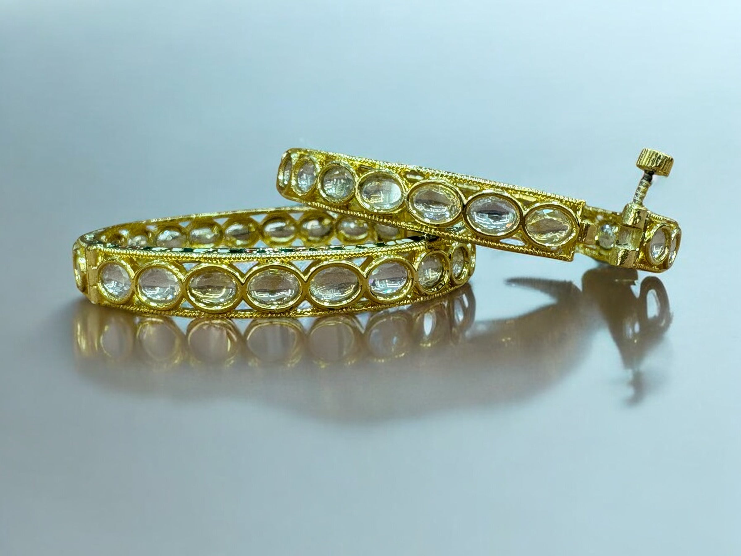 Classic Kundan Bangles with Screw Lock - Timeless Elegance