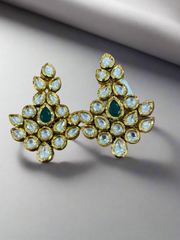 Elegant Gold and Green Teardrop Kundan Earrings