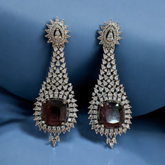 Luxurious Wine Stone and Diamond Cascade Earrings