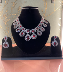 Luxurious Ruby Red Statement Necklace and Earring Set