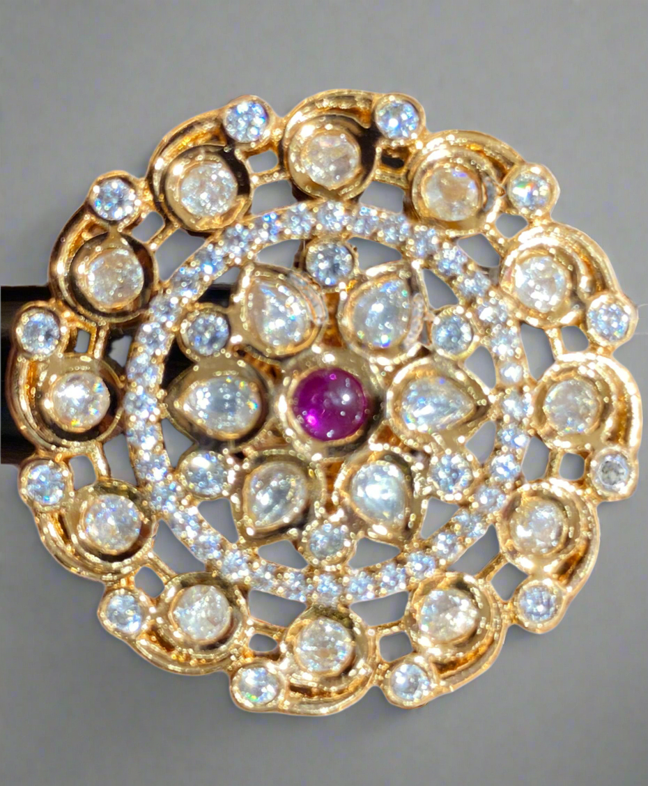 Exquisite Gold-Tone Statement Ring with Gemstone Accents