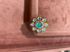Floral Statement Ring with Green Cat’s Eye and Polki Diamonds