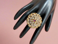 Exquisite Gold-Tone Statement Ring with Gemstone Accents