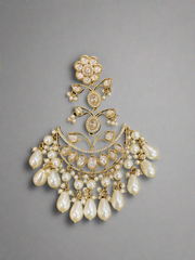 Exquisite White Kundan / Pearl Chandelier Earrings, Chand Bali