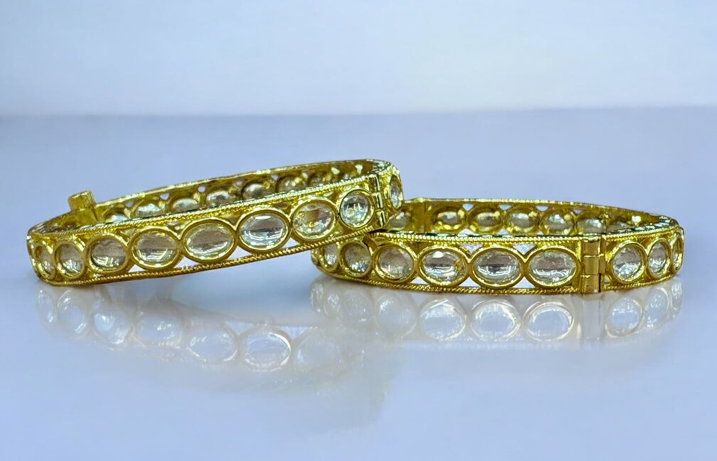 Classic Kundan Bangles with Screw Lock - Timeless Elegance