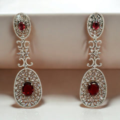 Exquisite Ruby and Diamond Filigree Drop Earrings