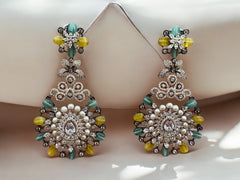 Ornate Multicolor Gemstone and Pearl Statement Earrings