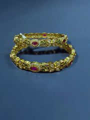 Gold-Toned Bangles with Ruby, Emerald, and Diamond Accents