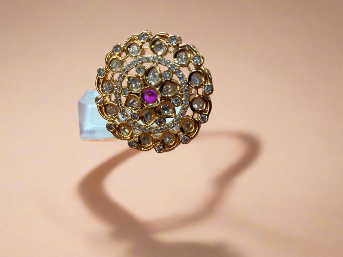 Exquisite Gold-Tone Statement Ring with Gemstone Accents
