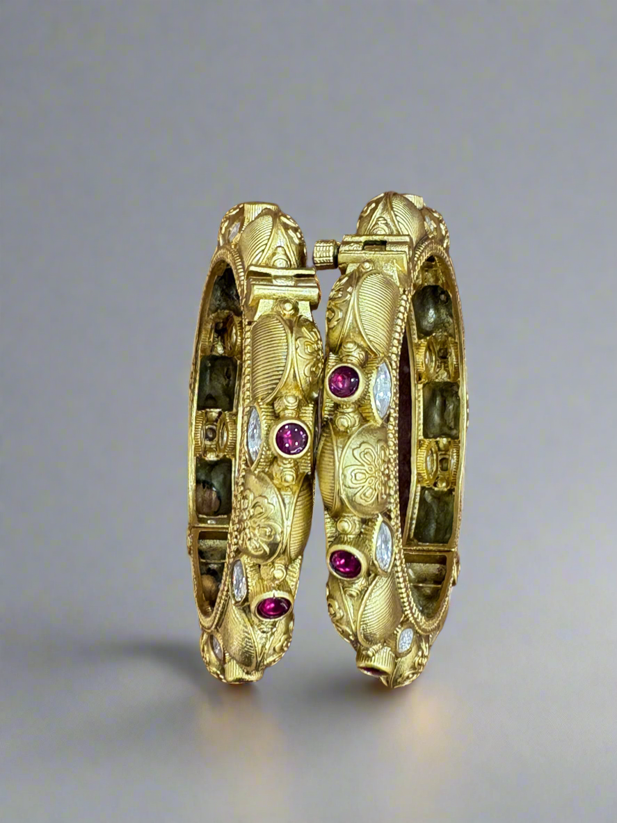 Antique Gold-Plated Bangles with Ruby Accents