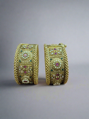 Antique Gold-Plated Bangles with Intricate Pearl and Stone Work