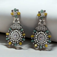 Ornate Multicolor Gemstone and Pearl Statement Earrings