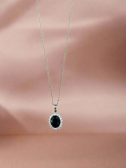 Elegant Sapphire Halo Pendant & Earrings Set