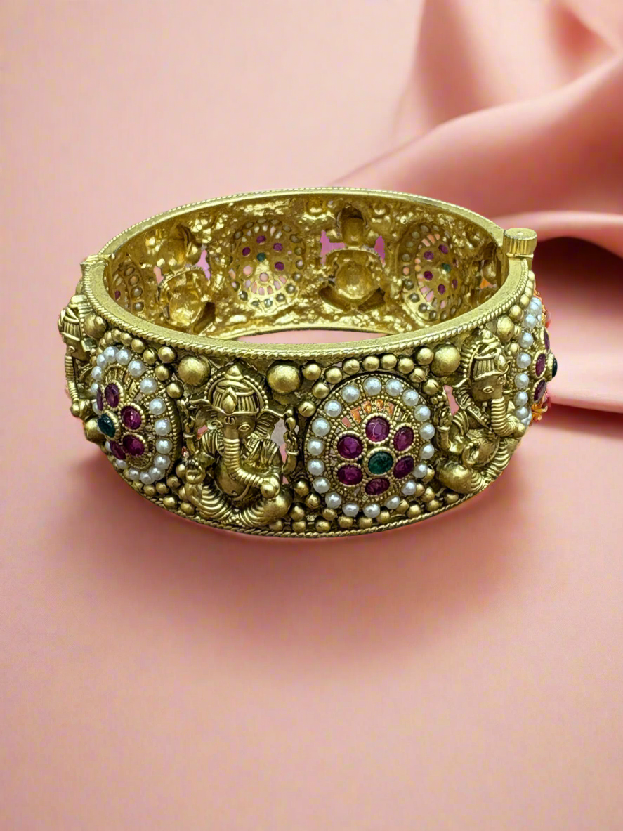 Traditional Antique Gold Bangles with Intricate Temple Design