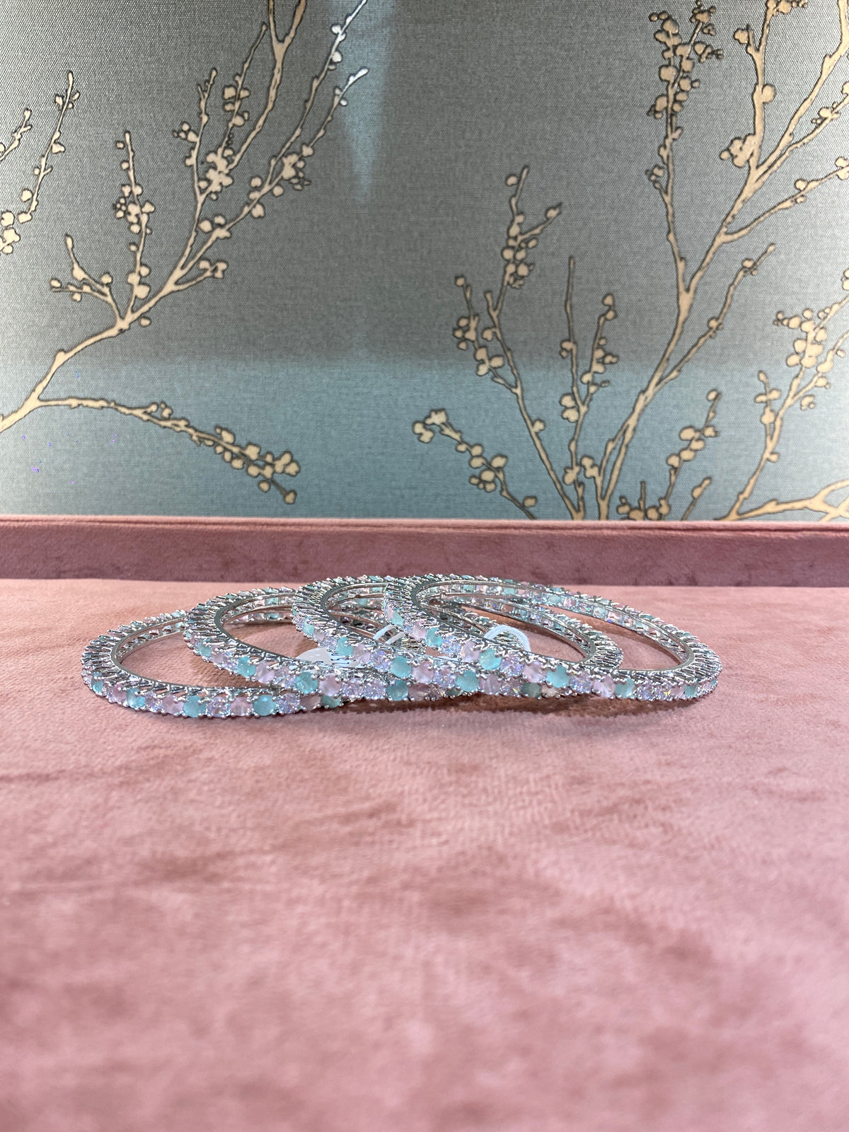 Elegant Opal and Diamond Bangles
 - Set of 4