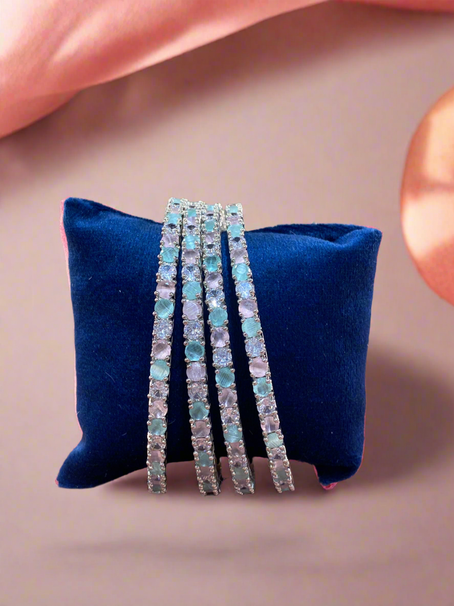 Elegant Opal and Diamond Bangles
 - Set of 4