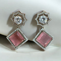 Elegant Green Cat-Eye and Diamond Geometric Earrings