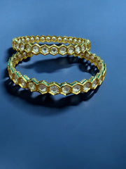 Gold-Toned Hexagonal Bangles with Sparkling Stones