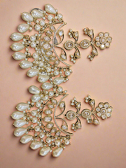 Exquisite White Kundan / Pearl Chandelier Earrings, Chand Bali