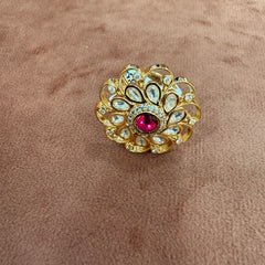 Regal Gold-Plated Statement Ring with Ruby and Crystal Accents