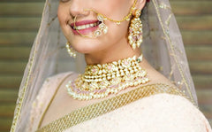 Luxury Pink Kundan Set with Statement Earrings with Teeka