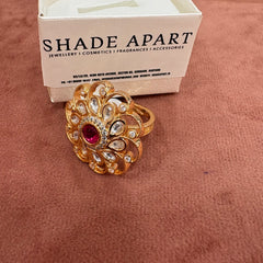 Regal Gold-Plated Statement Ring with Ruby and Crystal Accents