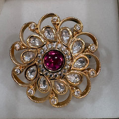 Regal Gold-Plated Statement Ring with Ruby and Crystal Accents