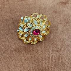 Regal Gold-Plated Statement Ring with Ruby and Crystal Accents