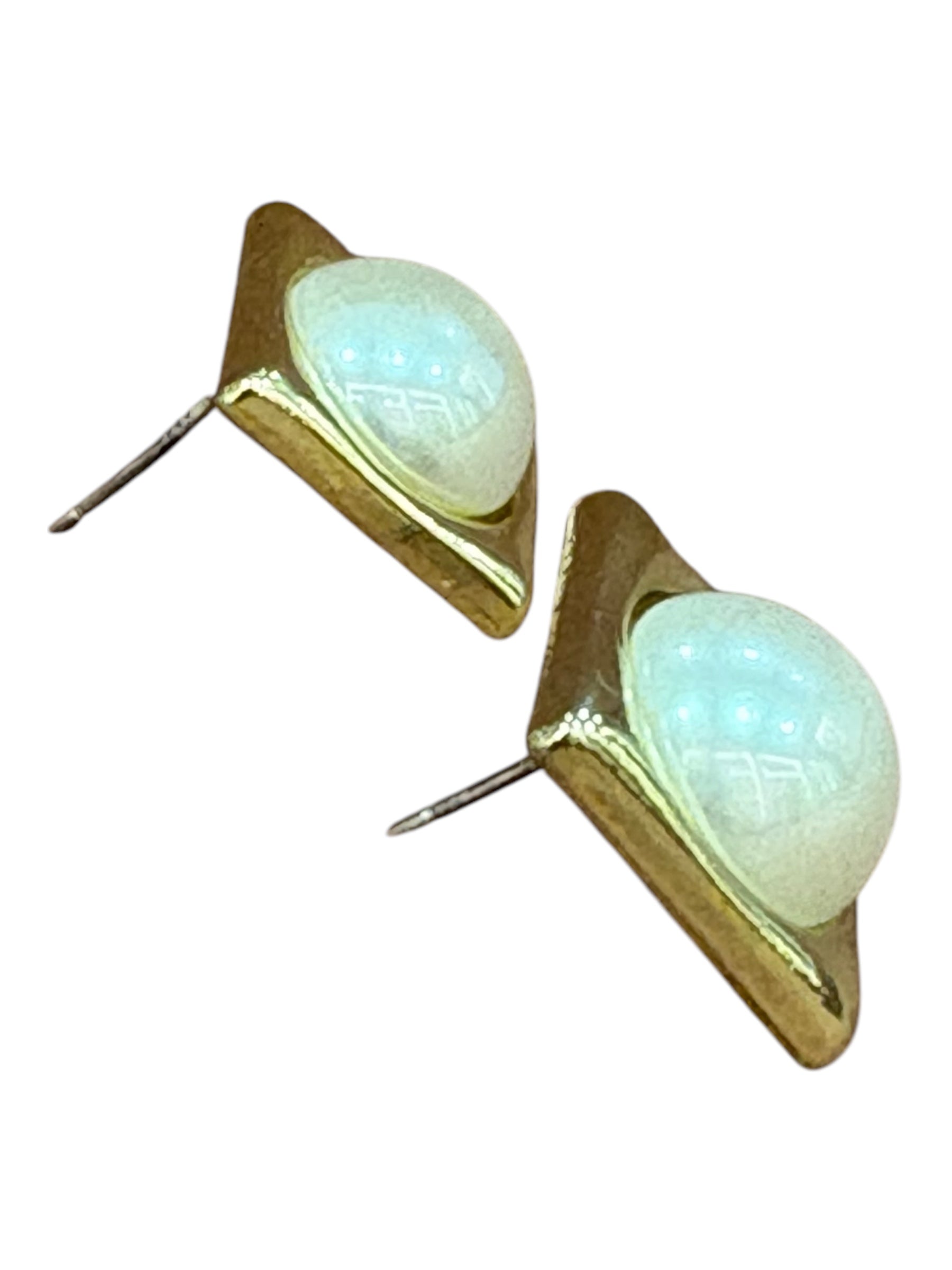 Elegant Gold-Toned Square Stud Earrings with Pearl Accent