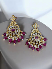 Exquisite Kundan Necklace Set with Ruby-Colored Beads & Pearls