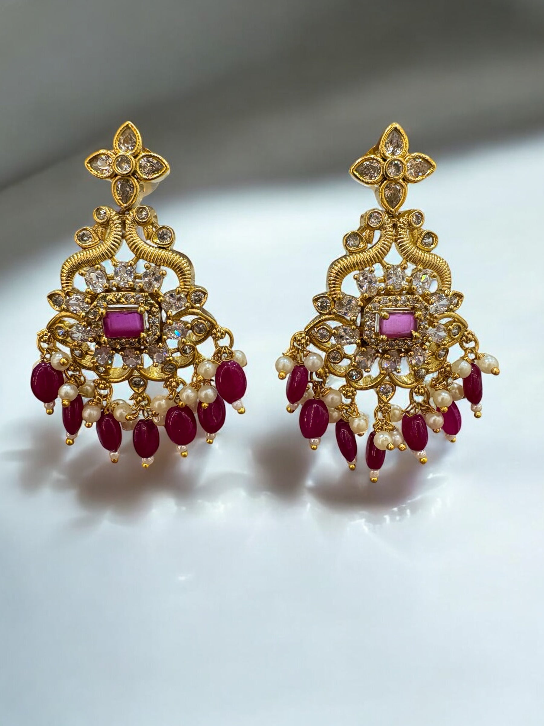 Exquisite Kundan Necklace Set with Ruby-Colored Beads & Pearls