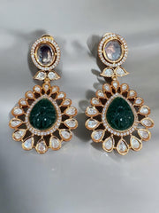 Elegant Kundan Necklace Set with Green & White Stones