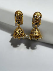 Royal Green Beaded Temple Jewelry Set with Goddess Lakshmi Pendant & Jhumka Earrings