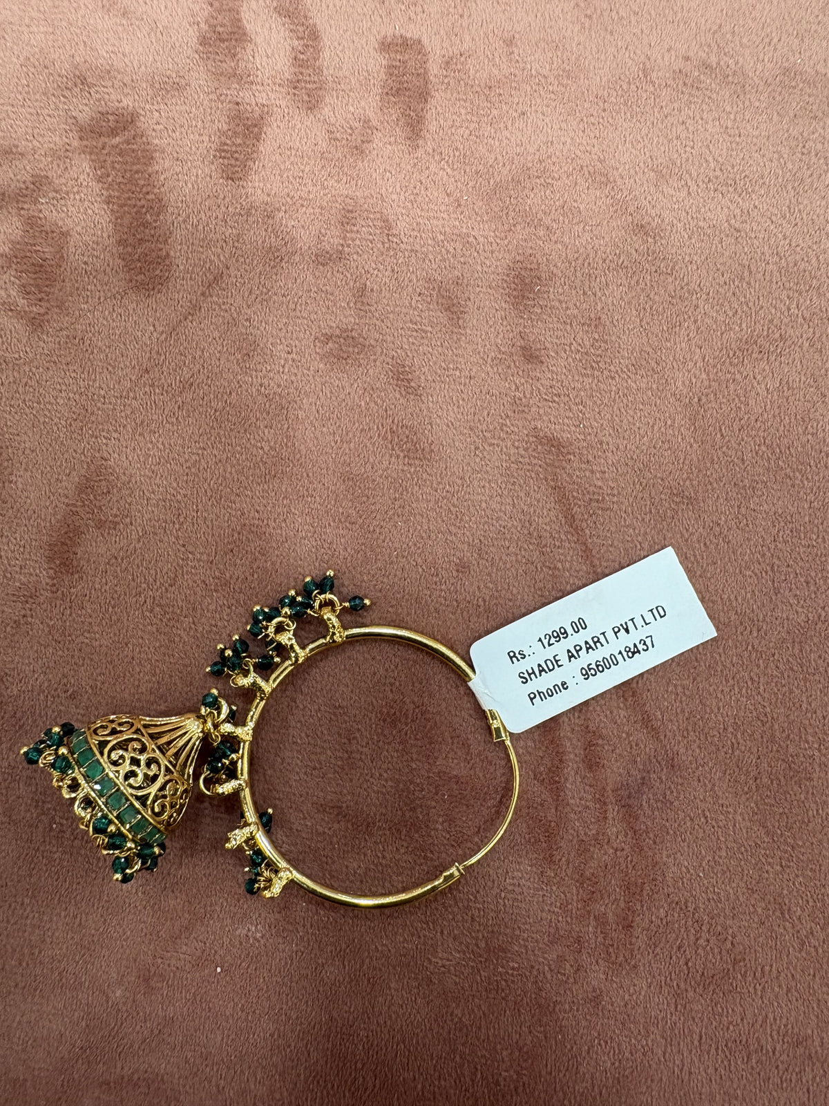 Elegant Golden Hoop Earrings with Green Jhumka Charms